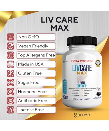 GREENVIFY Livcare Max Liver Support Supplement Extra Strength 60 Veggie Capsules 30 Day Supply with Milk Thistle Beetroot Artichoke (1) - Buy Online on GoSupps.com