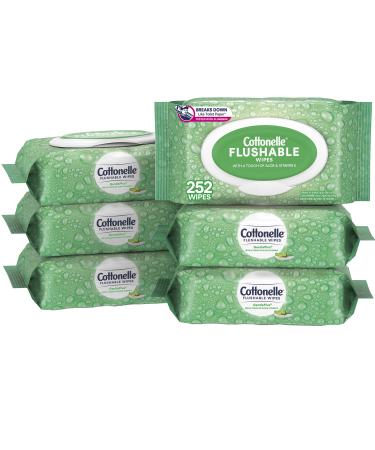 Cottonelle GentlePlus Flushable Wet Wipes with Aloe & Vitamin E, Adult Wet Wipes, 6 Flip-Top Packs (42 Wipes per Pack), 252 Total Wipes 42 Count (Pack of 6)