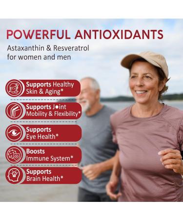 Astaxanthin Supplements 24mg Gummies with Resveratrol Vitamin B1 Coconut Oil - Algae Organic Antioxidants for Men & Women Healthy Aging Skin Eyes Immune - Vegan Sugar-Free Non-GMO 120 Servings 60 Count (Pack of 2) - Buy Online on GoSupps.com