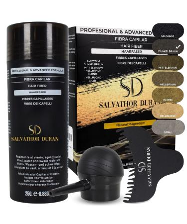 Salvathor duran scatter hair for hair compression - bulk hair for full hair in seconds - hair powder - set (hair fibers + applicator + comb) - 25g dark brown