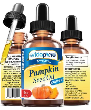 MYVIDAPURE PUMPKIN SEED OIL WILD GROWTH Pure REFINED for Skin, Face, Body, Hair and Lip Care (1 Fl Oz) 1 Fl Oz (Pack of 1)