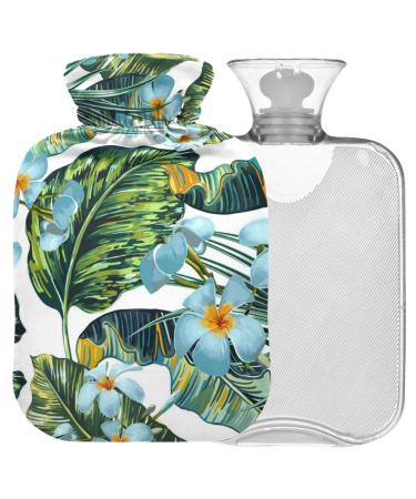NAANLE hot water bottle with cover Hawaii Flowers Palm leaves Transparent hot water bottle 2l Large hot hot water bottle for menstrual cramps pain relief handfoots heat and cold therapy