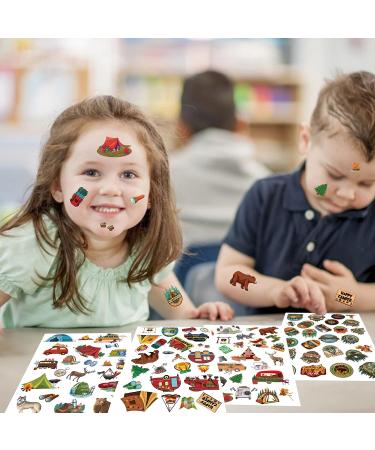 PANTIDE 100Pcs Camping Temporary Tattoos for Kids - Waterproof Non-toxic Fake Tattoos Stickers | Cartoon Body Stickers with Animals, Cars, Tents - Happy Camper Theme Party Favors & Birthday Gifts - Buy Online on GoSupps.com