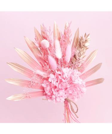 The Baked Studio - Dried Flower Cake Topper Set With Hot Pink & Gold Ombre Sun Palm Leaf Leaves & White Dried Flowers For Cake Decorating (Hot Pink & Gold) - Buy Online on GoSupps.com