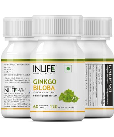 INLIFE Ginkgo Biloba Extract Capsules 120mg | Herbal Supplement - 60 Vegetarian Capsules - Buy Online on GoSupps.com