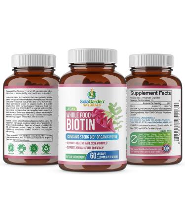 Organic Whole Food Biotin Supplement for Hair, Skin, and Nails - 60 Vegan Capsules by SolaGarden Naturals - Buy Online on GoSupps.com