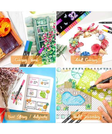 Soucolor Art Brush Markers Pens - 34 Dual Tip Colors for Adult Coloring Books and Calligraphy - Buy Online on GoSupps.com