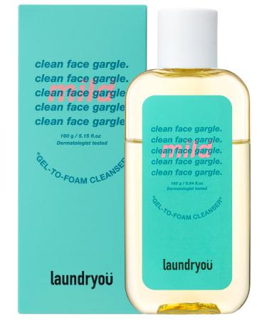 Clean Face Gargle Gel-to-Foam Cleanser Mild - Hypoallergenic Morning Face Gel Wash Sensitive Skin Tested with Pine & Lactobacillus Extract Cooling & Refreshing 5.4 fl.oz.
