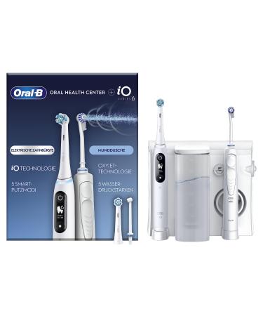 Oral-B Oral Health Center Mundschache with oxyjet technology for tooth cleaning 2 replacement nozzles & io Series 6 electrical toothbrush/electric toothbrush 2 plug-in brushes 5 modes for dental care white