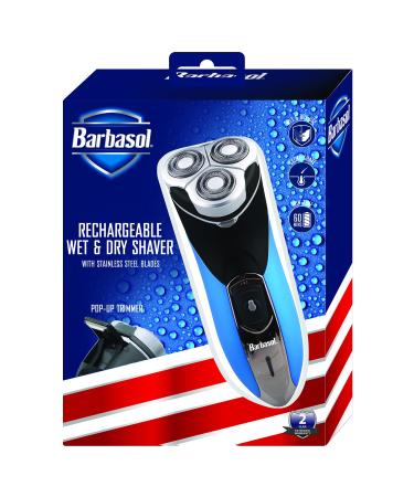 Barbasol Rechargeable Electric Wet and Dry Rotary Shaver with Stainless Steel Blades and Pop Up Trimmer USB