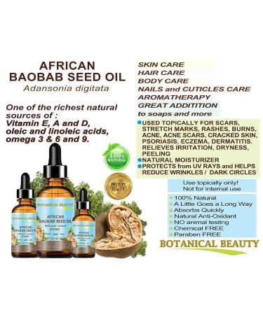 African Baobab Seed Oil 100% Pure - Cold-Pressed Carrier Oil for Skin Hair Nails | 15ml | Vitamin C Rich by Botanical Beauty - Buy Online on GoSupps.com