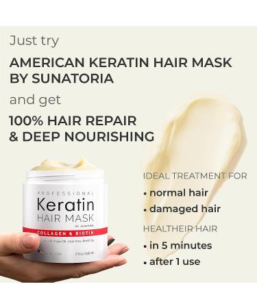 Professional Keratin Hair Mask - Nourishing Treatment for Hair Repair & Beauty - Made in USA with Biotin, Collagen, Coconut Oil & Pro-Vitamin B5 - Hair Vitamin Complex for All Hair Types - Buy Online on GoSupps.com