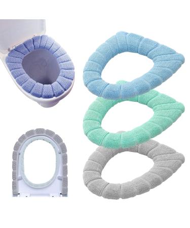 Guojanfon Bathroom Soft Thicker Warmer Stretchable Washable Cloth Toilet Seat Cover Pads, 3PCS (Blue, Pink, Grey) 3pcs,3colors