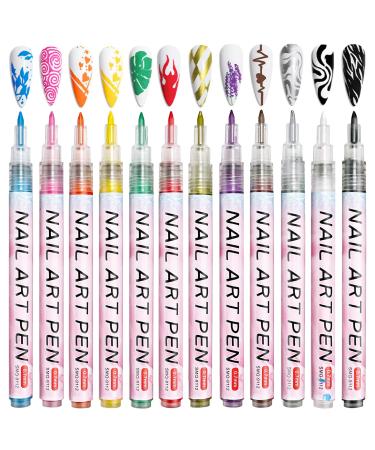 Owelth 12 Colors 3d Nailack Stift Set Nagelkunstift Diy line nail art graffiti nail tip nail art beauty decorate manicure tools nail polish pencils nail design for halloween Christmas normal color-1 - Buy Online on GoSupps.com