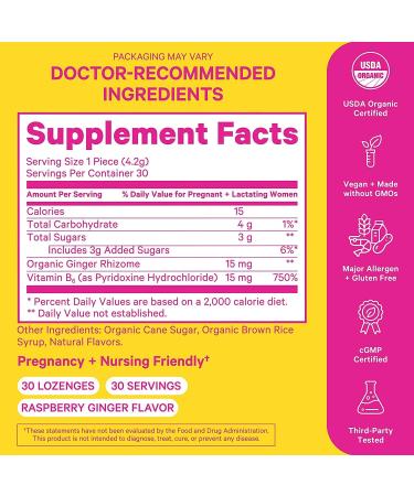 Pink Stork Organic Raspberry Ginger Pregnancy Sweets with Vitamin B6 - 30 Lozenges | Morning Sickness Relief & Digestion Support | Pregnancy Must-Have - Buy Online on GoSupps.com