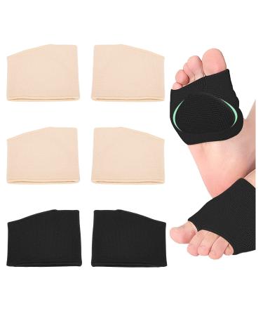 3 Pairs Fabric Metatarsal Pads-Metatarsal Sleeve with Gel Pads-Ball of Foot Cushions Pads Pain Relief Forefoot Pads Foot Health Care (L-1 Pair Black and 2 Pair Beige) L 3 Pairs