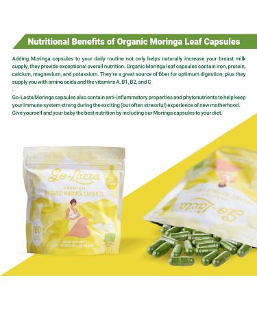 Go-Lacta 100% Organic Premium Moringa Capsules for Breastfeeding - Build Breast Milk Supply Before Birth - Healthy Breastfeeding for Mom and Baby - Increase Breast Milk Supply Moringa Leaves Pack of 180 Capsules - Buy Online on GoSupps.com