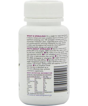 SYNERGY NATURAL Organic Spirulina Tablets - 100tabs (1 Pack) - Buy Online on GoSupps.com