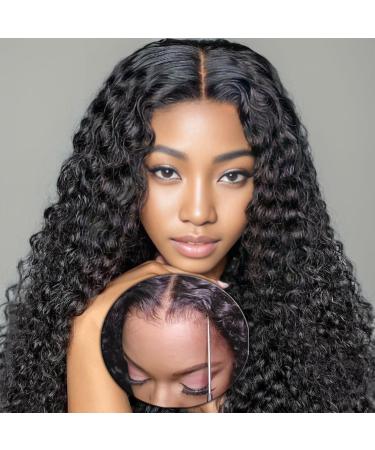 Pre-cut pointed wear & Go adhesive-free wigs gluely real hair wigs natural hairline long curly curly wigs upgraded for black women HD 180% density 26inch long curly-1b (65cm)