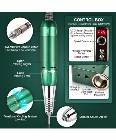 KUIIYER 35000RPM Electric Nail Drill Kit - 66Pcs Portable Cordless Rechargeable All-Metal Nail File Set for Acrylic Nails - Professional DIY Manicure Pedicure Tool - Buy Online on GoSupps.com