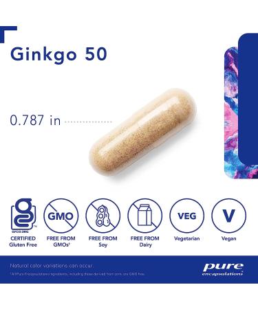 Pure Encapsulations Ginkgo 50 160mg | Ginkgo Biloba Supplement for Oxygen & Blood Circulation Support | Memory Aid for Aging | 120 Capsules - Buy Online on GoSupps.com