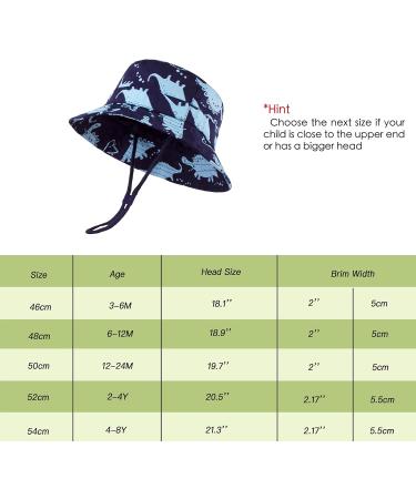 LANGZHEN Baby Girls Beach Sun Protection Hat | Adjustable Toddler Kids Wide Brim Summer Play Hat | Navy Dinosaur Design | 1-2 Years - Buy Online on GoSupps.com
