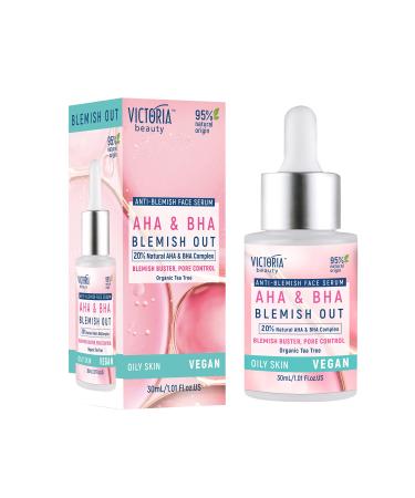Victoria Beauty Blemish Out 20% Salicylic and Glycolic Acid Serum - AHA BHA Exfoliant Pore Minimizer Dark Spot Remover for Face with Tea Tree Oil and Zinc - For Oily Skin - 95% Natural Vegan