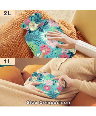 NAANLE 1L Transparent Hot Water Bottle with Palm Leaf Flower Cover - Ideal for Pain Relief & Heat Therapy - Buy Online on GoSupps.com