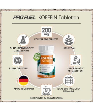 Buy 365 Vegan Caffeine Tablets - 200mg Pure Caffeine High-Dosed & Lab-Tested - Year Supply - Buy Online on GoSupps.com