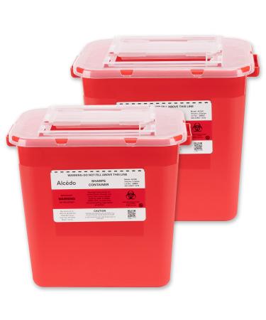 Alcedo Sharps Container for Home Use 2 Gallon (2-Pack) | Biohazard Needle and Syringe Disposal | Professional Medical Grade 2 Gallon 2