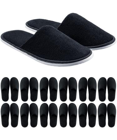 Geyoga 12 Pairs Spa Slippers Closed Toe Hotel Slippers Guest Slippers Unisex Fluffy Coral Fleece Disposable Slipper Soft Comfortable Indoor Slippers Padded Sole for Home Hotel Leisure Travel Black