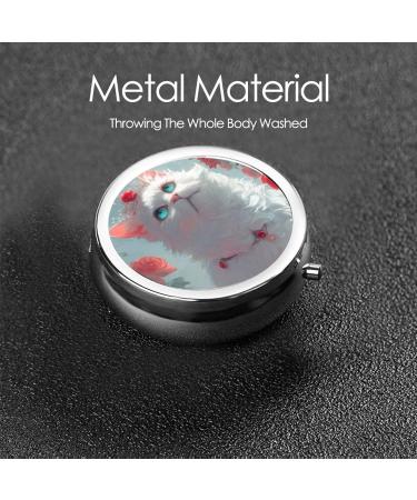 Blue Eyes Cat Portable Metal Pill Box | Round Mini 3-Compartment | Travel-Friendly Hinged Fastening Design | Ideal for Small Pills - Buy Online on GoSupps.com