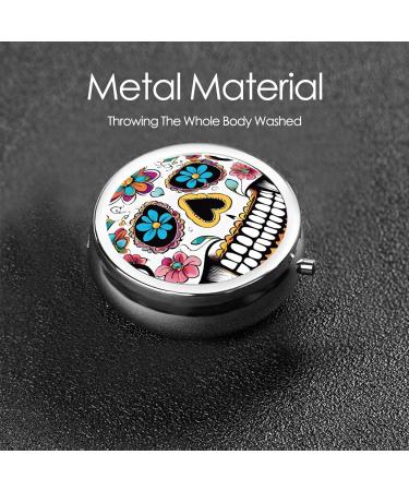 Skull Printed Mini Round Pill Box | 3 Compartment Portable Pill Organizer for Travel & Home Use - Buy Online on GoSupps.com