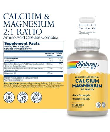 Solaray Calcium Magnesium 2:1 Ratio - 180 VegCaps for Bone & Muscle Health - Buy Online on GoSupps.com