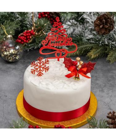 Merry Christmas Cake Decoration topper Yule Log Cupcake Toppers 3 Piece Gold silver red Leaf Holly Set (3 set red holly) - Buy Online on GoSupps.com