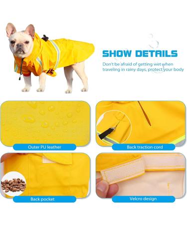 Petcute Waterproof Dog Raincoat - Windproof Adjustable Jacket with Reflective Stripes for Small Medium & Large Dogs - Yellow - Buy Online on GoSupps.com