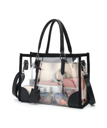 FAIME Clear Bags for Women, Cute Clear Tote Bag Stadium Approved, Clear Handbag with Zippers & Adjustable Strap Large
