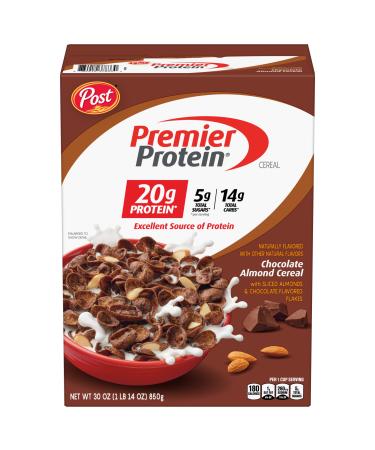 Post Premier Protein Chocolate Almond cereal, high protein cereal, protein-rich breakfast cereal or snack made with real almonds, 30 Ounce - 1 count