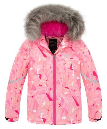 Wantdo Girl's Warm Snowboarding Jackets Waterproof Ski Jacket Fleece Winter Snow Coat Windproof Raincoats 10-12 Pink