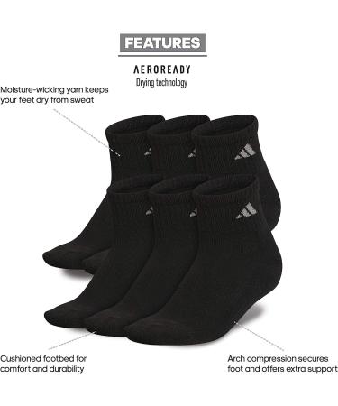 adidas Women's Athletic Cushioned Quarter Socks (6-Pair) - Black/Aluminum - Medium Size - Buy Online on GoSupps.com