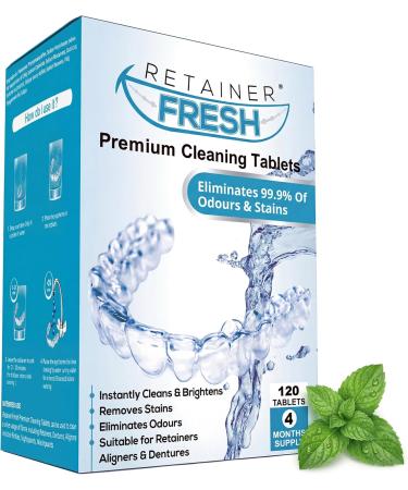 Retainer Cleaning Tablets - 120 Tablets 4 Months Supply Retainer Fresh Brite and Stain-Free - Retainer Cleaner Tablet Mouth Guard Dentures Aligners 120 Count (Pack of 1) - Buy Online on GoSupps.com