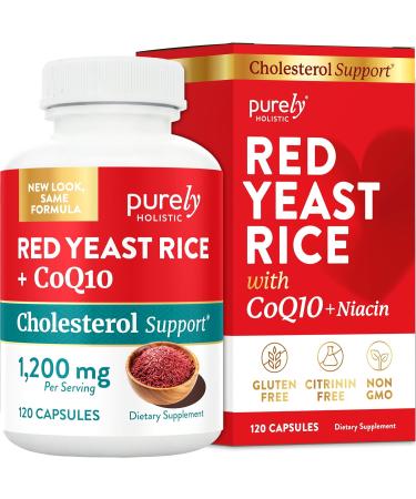 Red Yeast Rice 1200mg with CoQ10 & Flush Free Niacin 120 Vegetarian Capsules - Non Irradiated, Citrinin Free, Supports Healthy Cholesterol Levels & Cardiovascular System - Buy Online on GoSupps.com