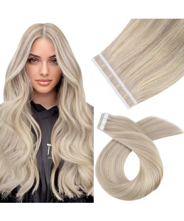 Moresoo tape in Extensions real hair blonde 40 cm hair extension real hair tapes in ash blonde with bleaching blonde extensions real hair tape blond tape extensions real hair remy #18/613 10 piece/25g 40 cm 1. #p18/613