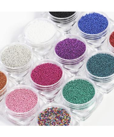 Beadsland Nail Caviar Beads Micro Pixie Caviar Nailart Decoration Mini Micro Glass Nails Beads Set 12 Colors (Metallic)