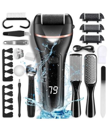 Electric Callus Remover for Feet with Rechargeable Waterproof 22 in 1 Professional Pedicure Kit,Foot Care Tools Wet & Dry Foot File For Dead Skin&Cracked Heel or Rough Hand With 3 Roller Heads 2 Speed