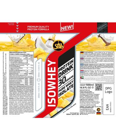 All Stars Isowhey Pure Protein Drink - Pina Colada | 16 x 500ml | 30g Whey Protein & 7.5g BCAAs | Lactose-Free Low Sugar | Ready-to-Drink Protein Shake (8L) - Buy Online on GoSupps.com