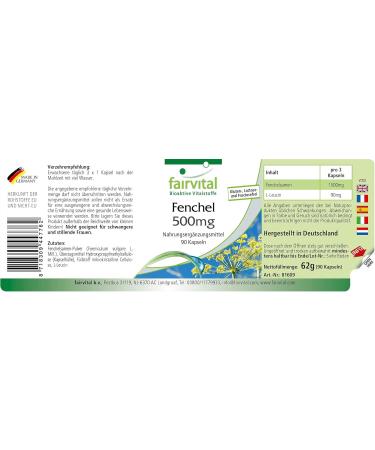 Fairvital | Fennel 500mg - High dosed - 90 capsules - - Buy Online on GoSupps.com