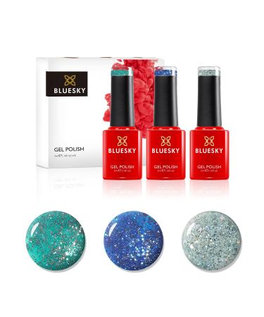 Bluesky Gel Nail Polish Set Teal Confetti Dazzling Blz49 Teal Blue Green Blz10 Midnight Blue Blz13 3 x 5 ml Glitter (Requires Curing Under UV or LED Lamp) Teal Confetti 5.00 ml (Pack of 3)