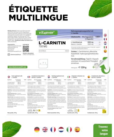 L-Carnitine - 240 G lules - Hautement Dos 3000 mg par Portion journali re - Premium : 100% L-Carnitine Tartrate - Sans additifs - Sans Gluten & sans Lactose - Vegan - Buy Online on GoSupps.com