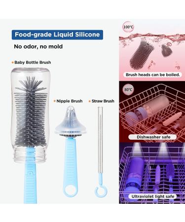 YOTIME Baby Bottle Brush Travel Kit - Extendable Silicone Brush, Nipple & Straw Cleaner, Soap Dispenser, Dust Cap - Blue - Buy Online on GoSupps.com
